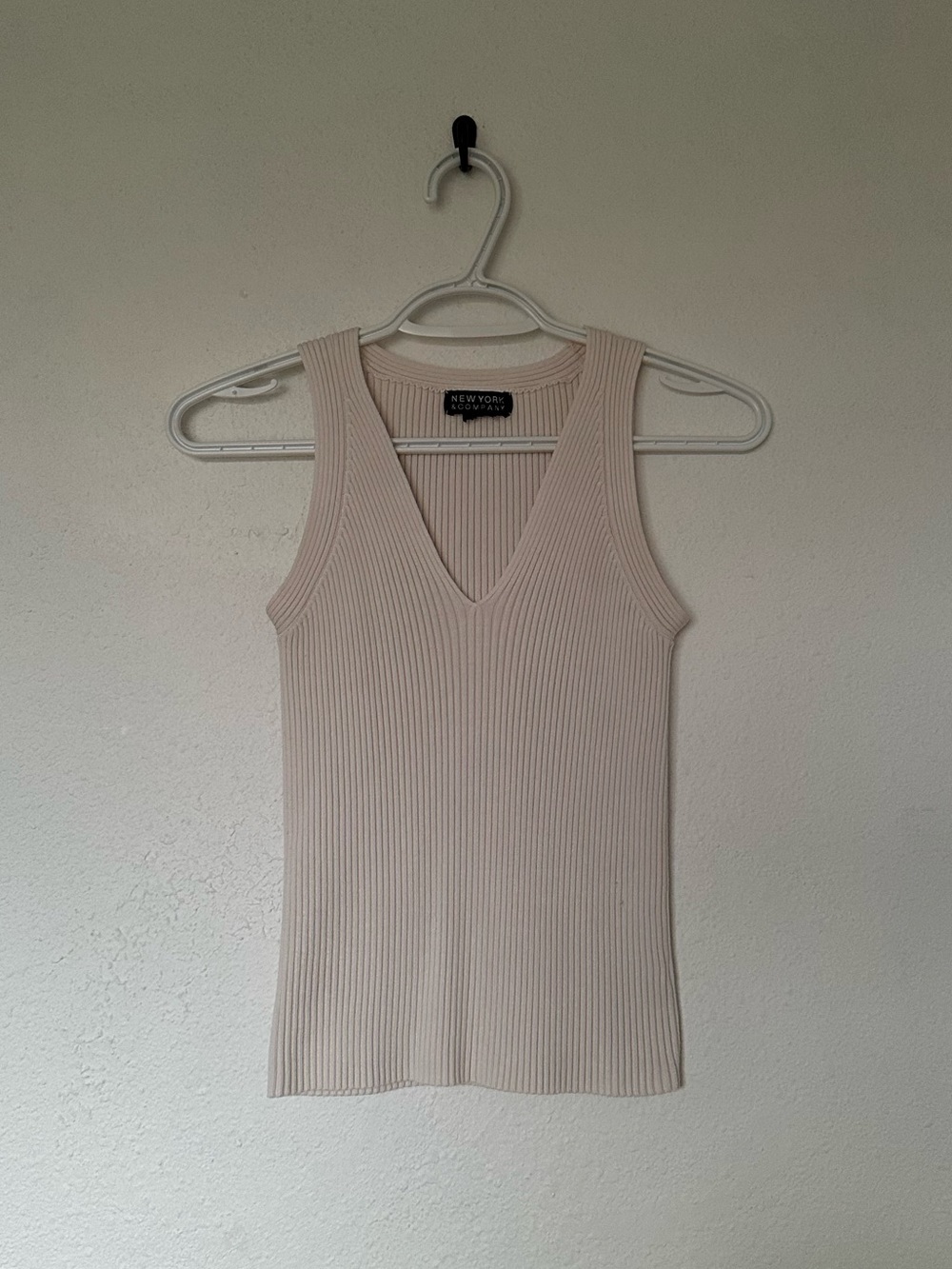 New York & Company Ribbed V-Neck Tank Top - Light Beige